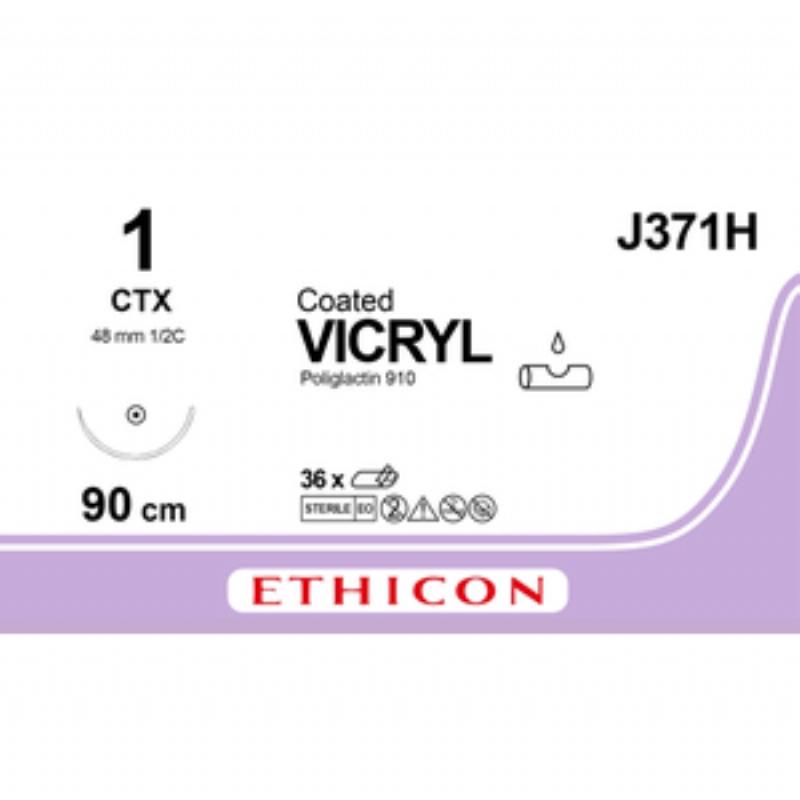 ВІКРИЛ (VICRYL) фіолетовий 36in(дюймів) (90cm(см)) M4 USP1 одна голка CTX, тип колюча Taper Point, 48mm(мм), 1/2 кола